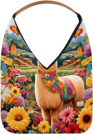 Generic Alpaca Sunflower Butterfly Reusable Lightweight Grocery Bags - Foldable Into Compact Pouch, Washable & Sturdy, Multipurpose for Shopping and Travel