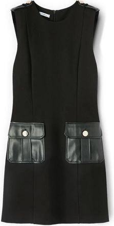 Motivi Kokerjurk met Opgestikte Zakken in Gecoate Stof - Dames - Korte kleedjes - Zwart - XS - Polyester - Kleedjes