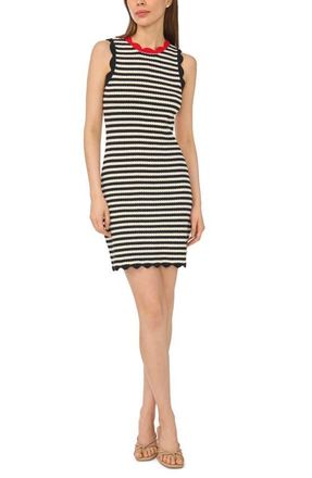CeCe by Cynthia Steffe Stripe Pointelle Knit Cotton Blend Minidress in Rich Black at Nordstrom, Size Xx-Small