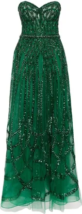 Zuhair Murad bead-embroidered corset gown - women - Polyamide/Glass Fiber/Acrylic/Polyester/Silk - 36 - Green