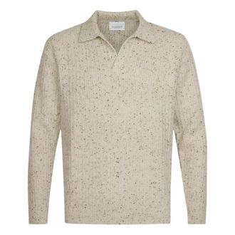 Profuomo Polo met open kraag - Heren - Truien - Beige - Maat: L Wol