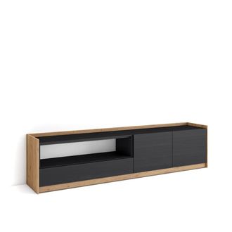 Skraut Home Mueble tv efecto madera negro y roble 207x37x50cm