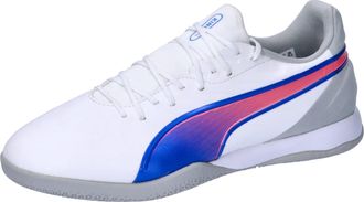 Puma Unisex Adults King Match IT Soccer Shoe, PUMA White-BLUEMAZING-Flat Light Gray, 9.5 UK