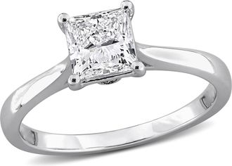 Mimi & Max 1ct TW Princess-Cut Lab-Grown Diamond Solitaire Engagement Ring with Side Accents in Sterling Silver