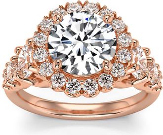 Pompeii3 5Ct Halo Round Brilliant Cut Diamond Engagement Ring Lab Grown in 14k Gold
