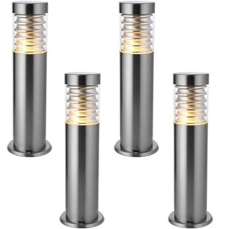 Loops 4 PACK Outdoor IP44 Bollard Light Marine Grade Steel Lamp Post Garden Patio in Metallics