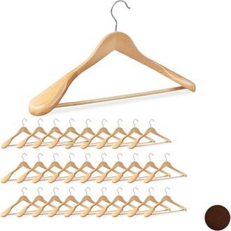 Relaxdays Pack 30 Perchas Traje Anchas, Madera-metal, 24 X 44,5 X 5,5 Cm, Natural