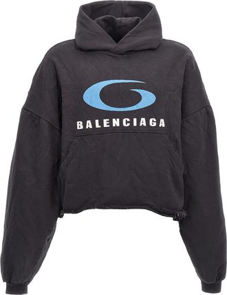 Balenciaga Black Loop Sports Icon Cropped Hoodie