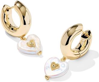 Kendra Scott Sasha Heart Huggie Womens Earrings Earring Gold Freshwater Cultured Pearl, Brass/Gold-Plated/Pearl