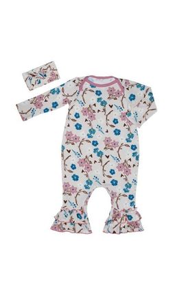 Everly Grey Ruffle Romper & Head Wrap Set in Magnolia at Nordstrom, Size 12-18M