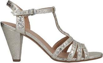 Janet & Janet Sandal With Heel for Women in Silver Leather with Geometric Heel