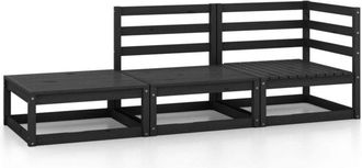 vidaXL 3 Piece Garden Lounge Set Black Solid Pinewood Vidaxl
