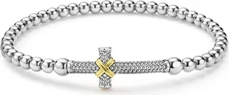 Lagos Two-Tone Caviar Cross Stretch Bracelet at Nordstrom, Size 6