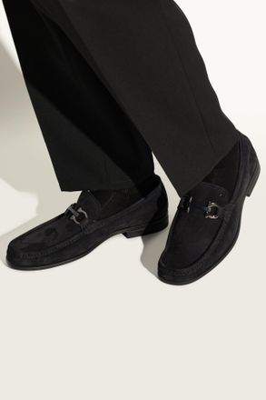 Ferragamo Suede Shoes Grandioso, Mens, Navy Blue