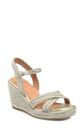 S&ouml;fft Newbury Espadrille Ankle Strap Platform Wedge Sandal in Platino at Nordstrom, Size 8