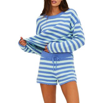 Beach Riot Stripe Cotton Cover-Up Sweater in Sapphire Sea Stripe at Nordstrom, Size X-Small