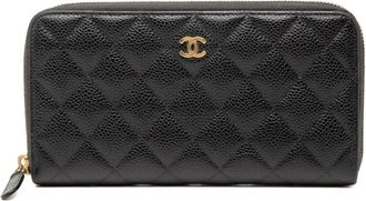 Chanel Black Grained Calfskin Long Wallet (Bi-Fold) (Pre-Owned)