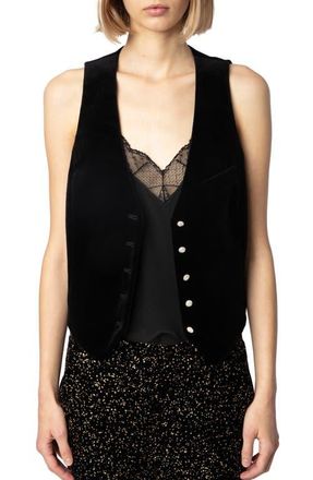 Zadig&Voltaire Emaux Velvet Vest in Noir at Nordstrom, Size 34