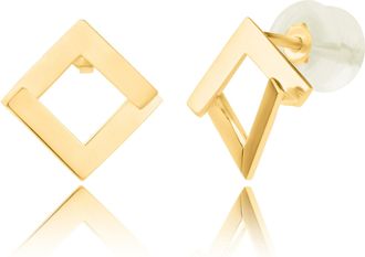 MAX + STONE 14K Yellow Gold Minimalistic Small Square Stud Earrings