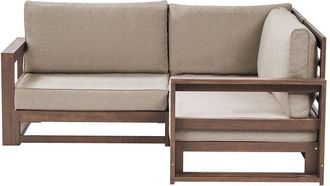 Beliani Sof&aacute; Esquinero 2 Plazas De Madera De Acacia Certificada Oscura Cojines Timor Ii