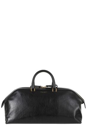 Alberta Ferretti Black Double Zip Embossed Logo Leather Tote Bag