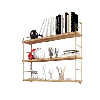 Hanah Home Estante De Pared, Estante De Almacenamiento Shelf Gold Marr&oacute;n