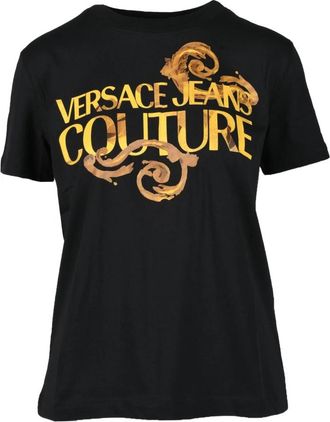 Versace Jeans Couture Katoenen T-shirt met Stijlvol Ontwerp - Dames - T-shirts - Zwart - 2XS - Katoen - Tops