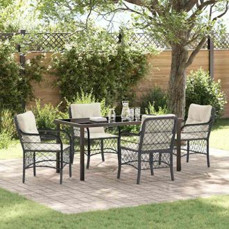 vidaXL Conjunto De Comedor De Jard&iacute;n Con Coj&iacute;n 5 Pcs Negro Polirat&aacute;n Vidaxl