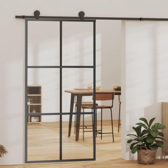 Berkfield Home Sliding Door with Hardware Set ESG Glass&Aluminium 102x205 cm in Black