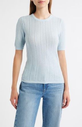 Rag & Bone Francesca Pointelle Short Sleeve Merino Wool Sweater in Sky Blue at Nordstrom Rack, Size Xx-Small