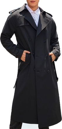 Generic Winter Men Trench Coat Black Casual Double Breasted Windbreaker Outwear Business Casual Jackets