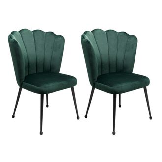 Calicosy Lote de 2 sillas de terciopelo verde oscuro con patas de metal L55cm