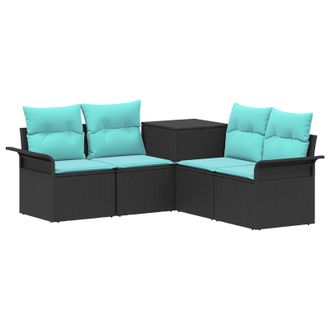 vidaXL Juego De Sof&aacute; 5 Uds. Negro Y Azul Rat&aacute;n Sint&eacute;tico Y Acero Vidaxl