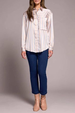 Tribal Stripe Satin Shirt In Beige