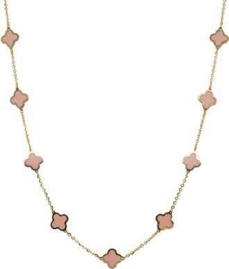 Italian Gold, Inc 14K Yellow Gold Clover Necklace- Light Pink Agate