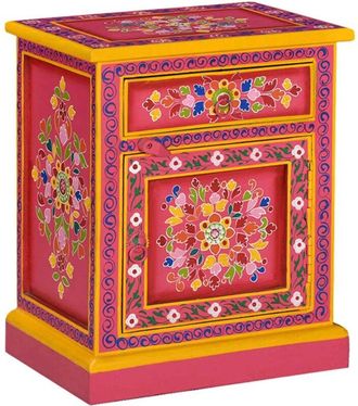 vidaXL Bedside Cabinet Solid Mango Wood Pink Hand Painted vidaXL