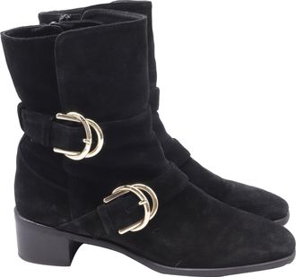 Stuart Weitzman Britain Buckle Ankle Boots In Brown Suede