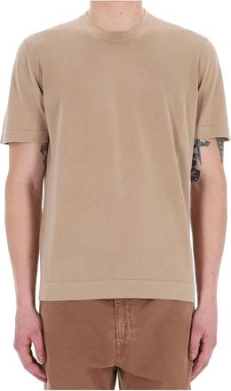Drumohr Lichtgewicht Frosted Katoenen T-shirt - Heren - T-shirts - Beige - M - Katoen - Tops