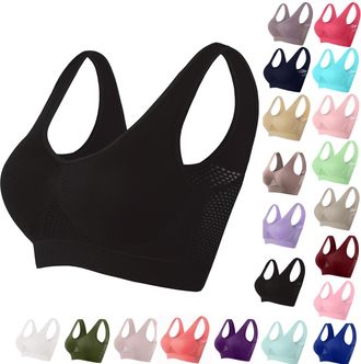 Generic Womens Sports Bras Plain Hollow Out Wide Shoulder Straps Elastic Wireless Removable Pads Support Running Gym Yoga High Impact Anti-Sagging Breasts for