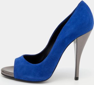Pierre Hardy Blue Suede Open Toe Pumps