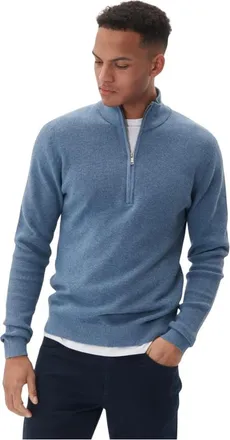 Matinique Truien & Vesten, Heren, Blauw, L, Katoen, Blauwe Melange Quarter Zip Sweater