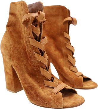 Gianvito Rossi Womens Suede Brooklyn Peep-Toe Bootie (Authentic Pre-Loved)