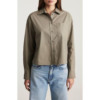 Mavi Crop Cotton Button-Up Shirt in Khaki at Nordstrom, Size Medium