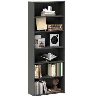 HOMCOM 6 Tier Bookshelf - Freestanding Bookcase With Adjustable Shelves - Black | TJ Hughes