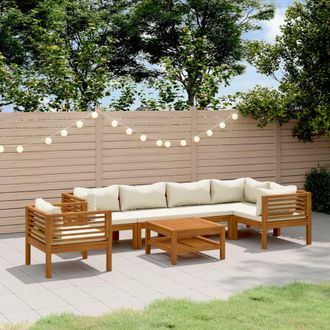 vidaXL Muebles De Jard&iacute;n 7 Pzas Cojines Crema Madera Maciza De Acacia Vidaxl