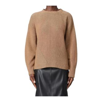 Twinset Gebreide trui met geometrisch stiksel - Dames - Ronde hals truien - Beige - M - Truien & Vesten