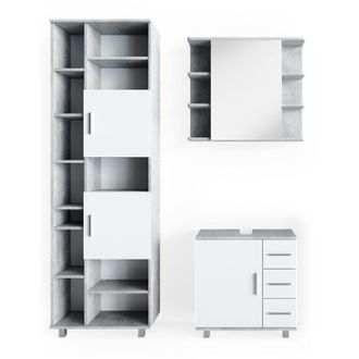 Vicco Conjunto De Muebles De Ba&ntilde;o Ilias, Hormig&oacute;n, 3 Partes, Con Mueble Alto