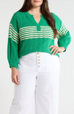 Wit & Wisdom Wave Pointelle Sweater in Golf Green/Ivory at Nordstrom, Size 1 X