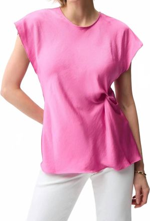Joseph Ribkoff Twist Front Dolman Sleeve Satin Top In Pink Sherbet