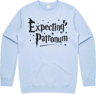 Sanfran Clothing Expecting Patronum Top Funny Expecto Potter Pregnancy Reveal Jumper Sweater Large/Light Blue